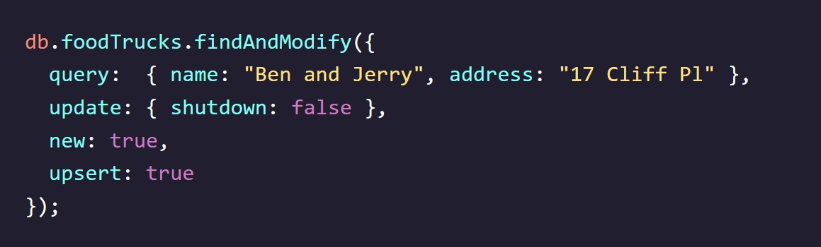find and modify upsert true