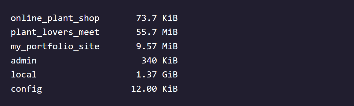 example output of show db command